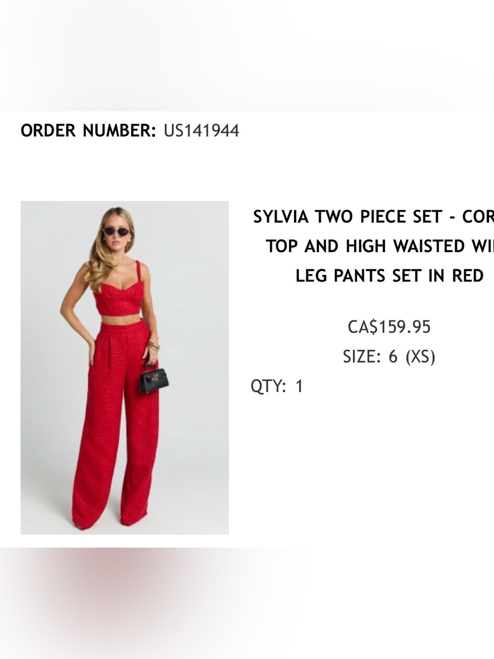 Sylvia Red Two-Piece Crop Top & High-Waist Wide-Leg Pants